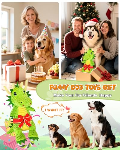 Jeefome Interactive Squeaky Dog Chew Toy,Plush Dog Rope Toys for Small Medium and Large Dogs,Tug of War Dog Toys to Keep Them Busy,Training Reward Gift,Teeth Cleanin - style: Dinosaur