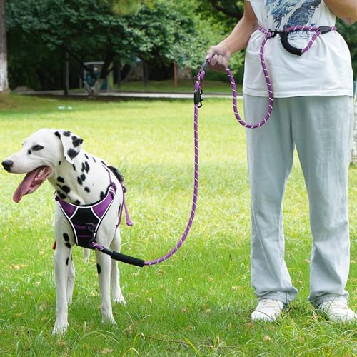Cymiler Hands Free Dog Leash, 8 Ft Reflective Cross-Body Pet Rope Leashes with Sponge Handle, Heavy Duty Nylon, for Running, Hiking, Training, Waist Leash for Small Medium Large Dogs (Purple) - color: Purple