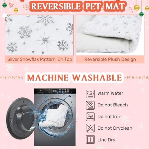 2 Pack Winter Self Warming Cat Mat Snowflake White Self Heating Pad Bed 22" x 18" Reversible Reflects Body Heat Machine Washable Thermal Pet Blanket for Winter Indoor Pet Kitten Dog Crate - color: White