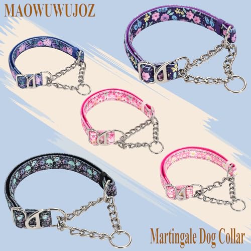 Reflective Martingale Dog Collar with Soft Padded,Adjustable Heavy Duty Choke Steel Chain Big Dog Training, Walking, Hunting Collar for All Breeds (Pink Flowers L) - color: 2, size: L(Neck15"-22")
