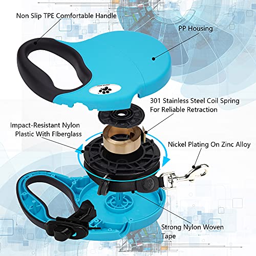 16 ft Retractable Dog Leash for Large Dogs up to 44 lbs,Tangle-Free Nylon Tape,Blue M - color: blue, size: Medium