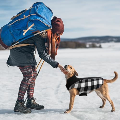 Kuoser Dog Winter Coat, Reversible Waterproof Dog Jacket with Reflective Strip, Warm Dogs Fleece Vest Adjustable Doggy Cold Weather Clothes Plaid Christmas Outfit Pet Apparel for Medium Dogs, Black M - color: Black, size: Medium (Chest Girth: 17.3-20.9''