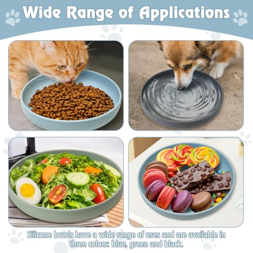 Silicone Dog Bowl Non-Slip Cat Food Plate 2 Pcs Flat Dog Bowls with Suction Cup Shallow Puppy Food and Water Dish for Small and Medium Pets (Gray Green) - color: 2 Pcs - (Gray Green)
