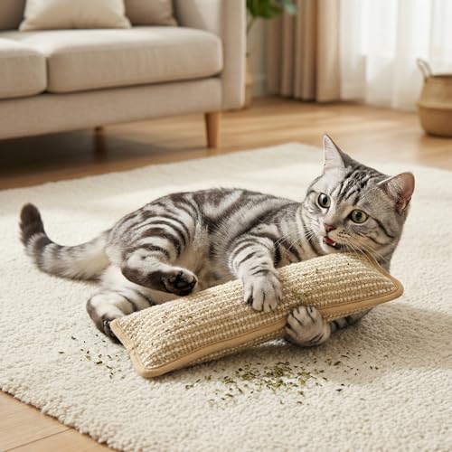 Catnip Chew Toy, Set of 3 Catnip Pillow Toys, Soft Sisal Material, Filled with Organic Catnip, Interactive Indoor Scratching and Chewing, Relief Promotes Healthy Playtime for Cats