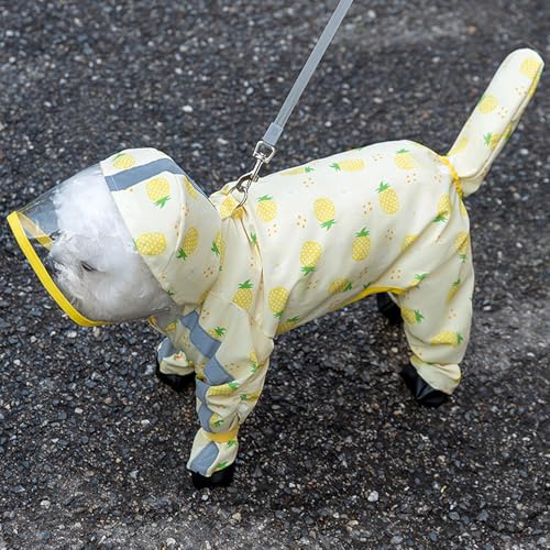 Junchl Small Dog Raincoat Rainboots with D-Ring, Full Coverage Dog Rain Jacket Slicker Poncho, Waterproof Dog Rain Jacket with Reflective Strip, Rainboot, Tail Cover Pineapple M - color: Pineapple, size: M:Back 12"(5-8lb)