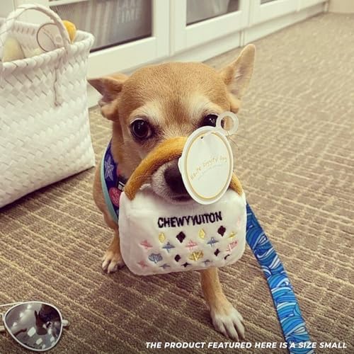 Haute Diggity Dog Chewy Vuiton Handbag Plush Squeaky Dog Toy, Soft Durable Designer-Inspired Stuffed Puppy Chew Toys for Small & Medium Dogs, Machine-Washable (White) Small - color: White Purse, size: Small