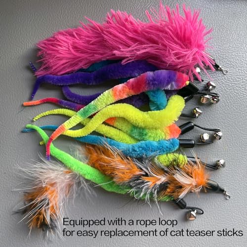 AcceLeah Cat Toy Replacement Feathers Cat Toy Wand Refills, Natural Bird Feathers Dragonfly Worm Refill, Cat Feather Toy Replacement for Cat Wand (17 Pcs (No Eyes)) - color: 17 Pcs (No eyes)
