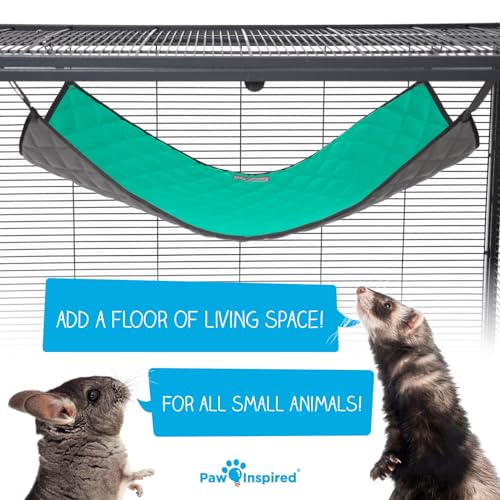 Paw Inspired Hanging Fleece Hammock for Ferrets, Rats, Chinchillas, Sugar Gliders, Cats, Small Pets | Hideout Toy for Guinea Pigs, Hamsters | Swivel Clips for Small Animal Cages (Gray/Green) - color: Gray/Green