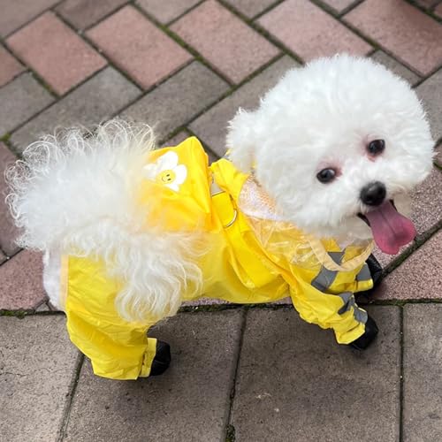 Dog Raincoat with Boots,Waterproof Dog Raincoats with Hood for Small Medium Large Dogs,Raincoat with Reflective Strap, Lightweight Rain Jacket with Leash Hole (Yellow Flower, X-Large) - color: Yellow Flower, size: XL (11-14lb)