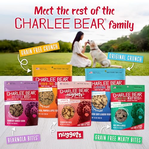 Charlee Bear Crunch Grain Free Dog Treats, Bacon and Blueberry, 8 Ounce Resealable Bag, Low Calorie Training Treats for Dogs, Limited Ingredient, Healthy, Crunchy Dog Snacks, Made in USA - size: 8 Ounce (Pack of 1)