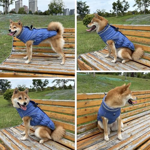 Dog Coat, Reflective Dog Jacket Waterproof Windproof Puppy Cold Weather Coats with Harness Built in, Winter Extra Warm Pet Coat Fleece Vest for Small Large Pets and Puppy (Blue, Large) - color: Blue, size: Large
