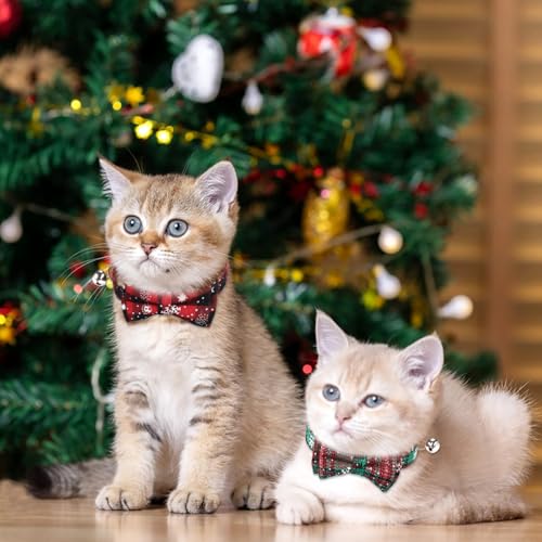 10 Pcs Christmas Cat Collar Breakaway with Bow Tie and Bell Kitten Collars Removable Bowtie Plaid Cat Collar for Cats Kittens Puppy Christmas Supplies - color: colorful