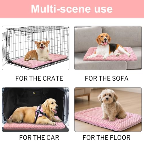 Dog Bed Crate Mat, Soft Durable Washable Anti-Slip Kennel Pad for Dogs & Cats, Reversible (Pink, S(24"*18"*1.5")) - color: Pink, size: S(24"*18"*1.5")