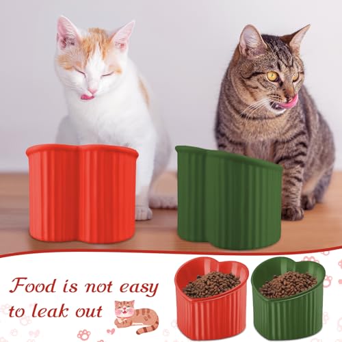 Mumufy 2 Pcs Ceramic Elevated Cat Bowls Tilted Elevated Raised Pet Bowls Anti Vomit Cat Dish for Indoor Stress Free Water Dish Feeder for Puppies, Heart Shaped (Red, Green) - color: Red, Green