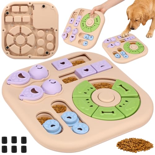 Interactive Dog Puzzle Toys Interactive Treat Dispensing Slow Feeder for Training and Mental Stimulating Dog Enrichment Toys, Dogs Puzzles for Smart Dogs Puppy Cats Pet(Beige) - color: Beige