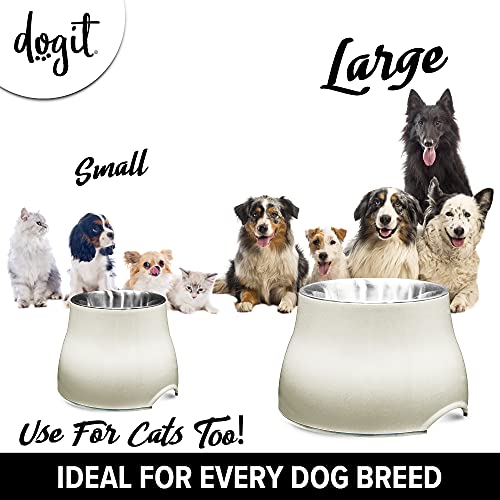 Dogit Elevated Dog Bowl, Stainless Steel Dog Food and Water Bowl for Large Dogs, White, 73753 - color: Off White, size: Large