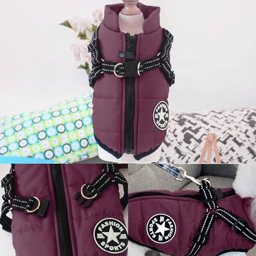 Dog Jackets for Winter Windproof Waterproof 2 in 1 Outfit Cold Weather Coat Dog Vest Harness Puppy Winter Warm Jacket Purple S - color: Violet, size: Small