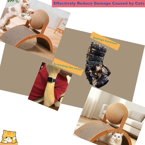 Cat Scratcher with Sisal Ball & Tunnel Toy, Dual-Surface Furniture Protector for Cats, Chinchillas, Hamsters, Rabbits - Stable Wide-Base Arch Design(Not for Large Cats)