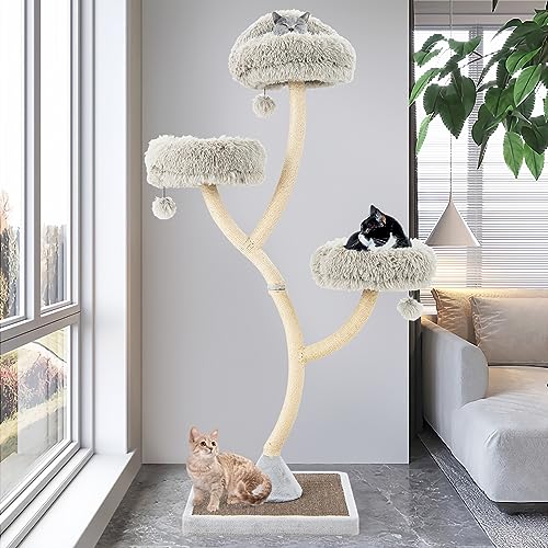 PETSITE 70" Tall Cat Tree, Cat Tower with Scratching Posts and Board, Multi-Level Cat Tower for Large Cats 20 lbs+ with 3 Cozy Perches and Dangling Balls, Modern Cat Tree for Indoor Cats Large Adult - color: Grey