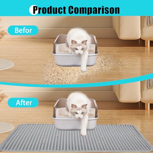 Cat Litter Mat, Kitty Litter Collector, Double Layered Honeycomb Design Waterproof, Anti Urine, Anti Slip, Easy to Clean, Limit Garbage (35"x24", Grey) - color: Gray, size: 24" x 35"