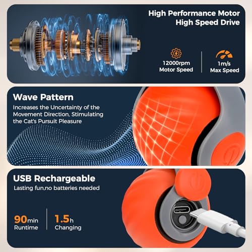 Automatic Interactive Cat Toy Ball with 3 Tails,Rechargeable Moving Cat Toy for Indoor Cats,Cat Toys Balls for Indoor Cats|Fun Interactive Cat Toys & Perfect Cat Gifts,cat ChaCe Toy,Motion Activated