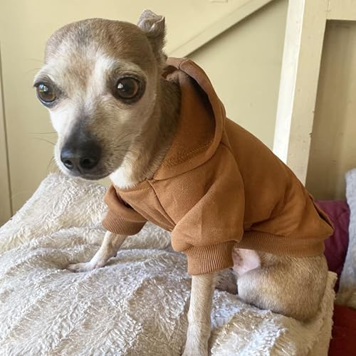 Jecikelon Winter Dog Hoodie Sweatshirts with Pockets Warm Dog Clothes for Small Dogs Chihuahua Coat Clothing Puppy Cat Custume (Coffee, X-Small) - color: Coffee, size: X-Small
