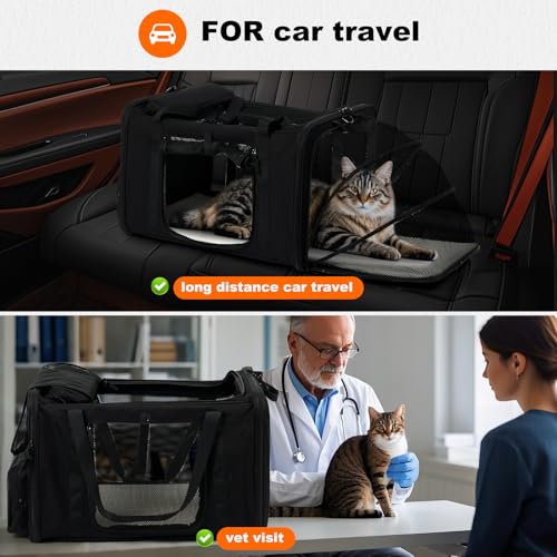 pidipiti 25''(L) x 17''(W) x 17''(H) Extra-Large Expandable cat Carrier for Long Distance car Travel,for 1 Extra-Large cat / 2 Large Cats / 3 Small-Medium Cats up to 35 lbs(Black) - size: Extra-Large(expandable)