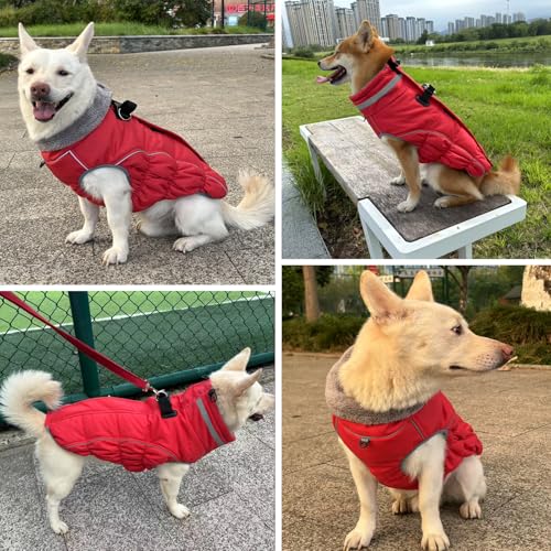 Dog Coat, Reflective Dog Jacket Waterproof Windproof Puppy Cold Weather Coats with Harness Built in, Winter Extra Warm Pet Coat Fleece Vest for Small Large Pets and Puppy (Red, Small) - color: Red, size: Small