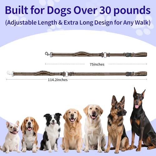 Hands Free Dog Leash by Kazazoo, Adjustable 6-9 FT Waist & Crossbody Leash with Quick Off Buckle, Reflective Stitches for Walking, Jogging, Medium Large Dogs Brown - color: Brown, size: L