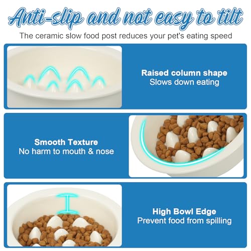 Ceramic Slow Feeder Dog Bowl 6.3inch Dog Food Dish Anti-Choking Puzzle Dogs Food Bowls Pet Slow Feeders Slows Down Eating Bloat Stop for Medium and Small Dogs and Cats