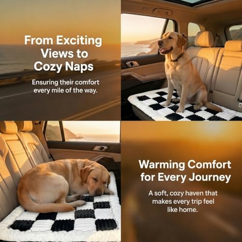 59"x27.6" Thickened Backseat Dog Bed Mat, Non-Slip Pet Car Seat Blanket with Laundry Bag, High-Resilience PP Cotton, Washable, for Backseat Extenders & Seat Covers, Black & White - color: Black&White