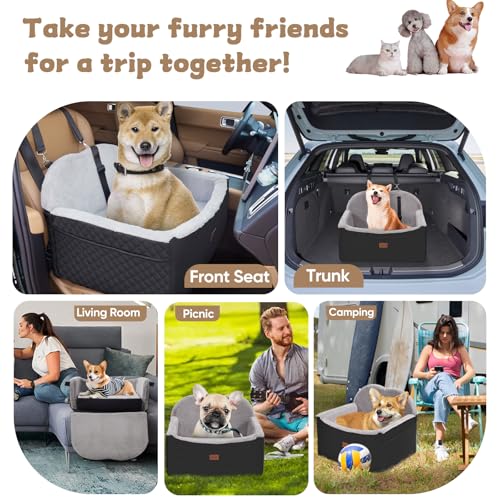 Dog Car Seats for Small Dogs, Detachable Dog Booster Car Seat with Storage Pockets Safety Belt, Pet Booster Cushion for Medium Dogs, Foldable Pet Sofa Cushion & Travel Bed