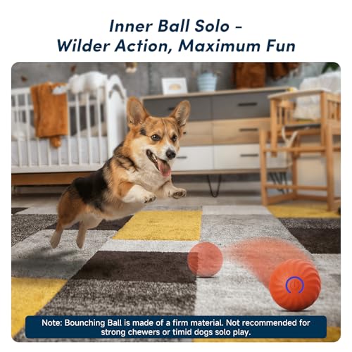 Unique Interactive Dog Toy with Ball-in-Ball Design, 4X Durable Rubber Outer Shell & Inner Smart Automatic Bouncing Ball to Keep Them Busy, Fetch&Puzzle&Chew Toys for Medium, Large High Energy Dogs