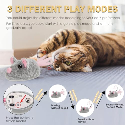 Cat Toys Squeaky Rechargeable Moving Mouse with Dynamic Magic Tail, Automatic Self Play Mouse Interactive Cat Toy for Indoor Cats, Electric Motion Activated Mice Toys for Kitten(Gray) - color: Grey