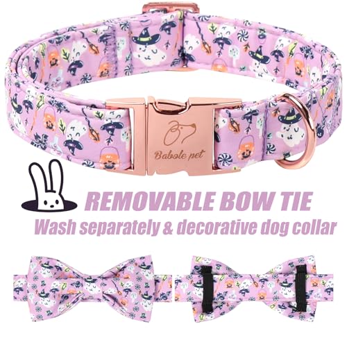 Halloween Dog Collar with Bow Tie - Cute Purple Wizard Ghost Dog Collars, Adjustable Metal Buckle Bowtie Collar for Small Medium Large Boy Girl Dogs XS - color: B-Wizard Ghost, size: XS
