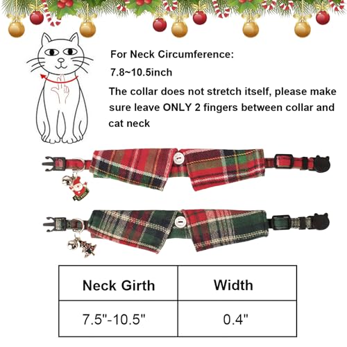 ADOGGYGO Christmas Cat Collars Breakaway with Bow Bell, 2 Pack Stylish Red Green Plaid Xmas Kitten Collar with Removable Shirt Collar, Plaid Christmas Collars for Cats Kittens - color: Christmas-3