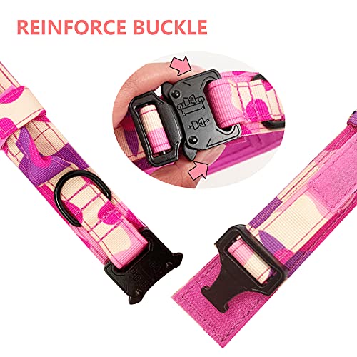 Tactical Dog Collar and Leash Set Adjustable Military Nylon Dog Collar with Control Handle and Heavy Duty Metal Buckle for Large Dogs(Pink Camo S - color: Pink Camo SET(collar+leash), size: Small (Pack of 1)