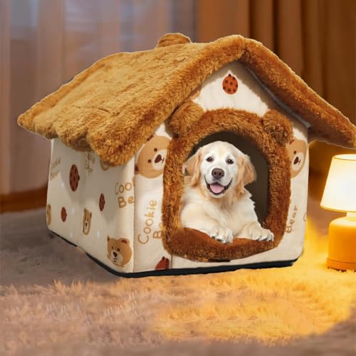 Warm Bear Cave Cat Bed, Enclosed Plush House with Removable Washable Cushion (Multiple Sizes), Cozy Indoor Pet Shelter for Cats, Kittens, Dog & Animals (m) - size: m