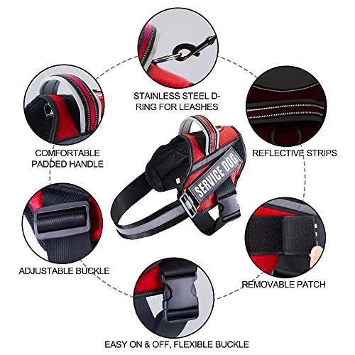 Dog Vest Harness and Patches Set, Animire in Training Service Dog Harness with 10 Dog Patches, Reflective Dog Vest with Handle for Small, Medium, Large, and Extra-Large Dogs - color: Red, size: MEDIUM (Chest: 21-28 Inch)