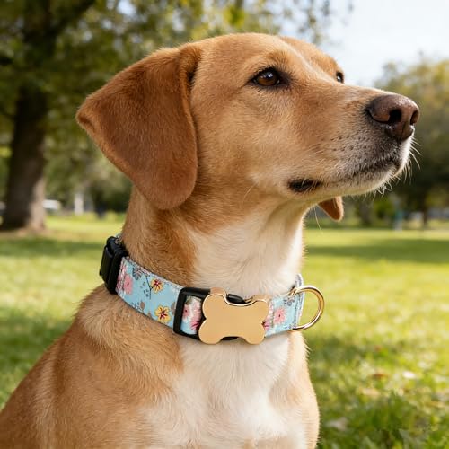 Personalized Custom Customized Silent No Jingle Dog Collar with Engraved ID Dog Name Phone Number/Dog Collars for Puppy X-Small Small Medium Large X-Large Boy Girl Dogs-Lily Flower-XS - color: 2 Lily Flower, size: X-Small (0.6" *7.8"-11.8")