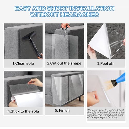Cat Couch Protector 15.7" x 118" Thickened Anti Cat Scratch Furniture Protector 100% Transparent Free Cutting Couch Protector for Door Wall - size: 15.7" x 118"