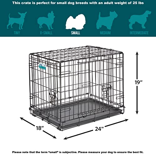 MidWest Homes for Pets 24-Inch iCrate for Small Breeds, 12-20 lbs, Single Door Folding Dog Crate with Divider Panel, Leak-Proof Tray & Secure Latch, Portable, Durable & Easy to Assemble - size: 24.8"L x 17.9"W x 19.5"H
