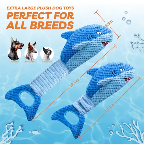 LEGEND SANDY Large Squeaky Dog Toys to Keep Them Busy, Interactive Plush Dog Toy,Crinkle Tug of War Dog Chew Toy for Small, Medium, and Large Dogs - color: Blue Shark