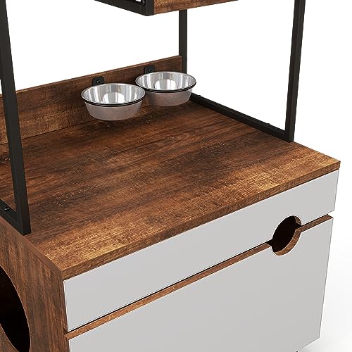 Cat Litter Box Enclosure Cat House Cat Washroom Furniture Cat Cabinet with Storage Shelf, Cat Tree Tower, White+Vintage