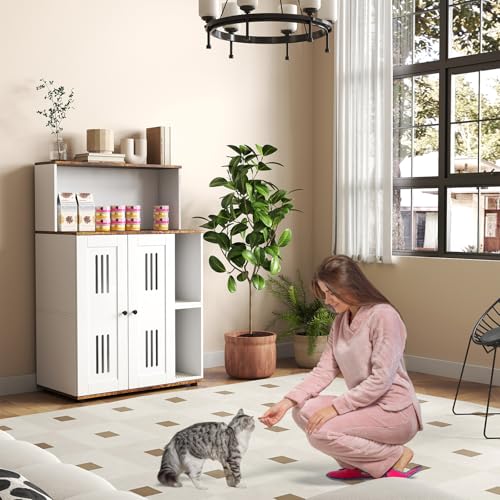 Yafylly Double Litter Box Enclosure for 2 Litter Boxes, 2 Cat Litter Box Furniture Hidden with Scratch Mat, Cat Litter Cabinet with Storage for Indoor Cats Large, Side Table, Fit Most of Litter Box - style: With Shelf