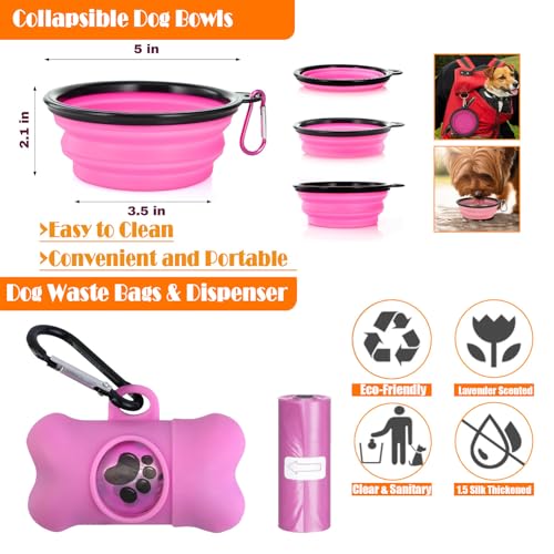 LOBEVE No Pull Dog Harness, Collar & Leash Set | Includes Dog Seat Belt, Collapsible Bowls & Poop Bag Dispenser. Ideal for Training, Walking, Hiking. Fits Small to Large Dogs(Pink-XL) - color: Pink, size: X-Large