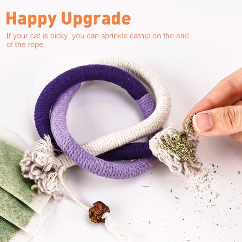 TEAWOO Cat Toys Chew Ropes 3Pcs with Natural Catnip, Safe Teeth Cleaning Toy for Indoor Kittens, Interactive Cat Kitty Toys for All Breeds (27.56 Inches, 3 Bags of Catnip Included)