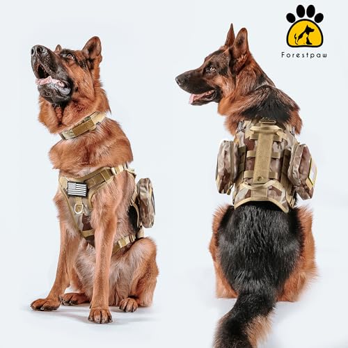 Dog Harness Medium Sized,Tactical Dog Harness with Handle,No Pull Military Style Service Dog Vest with Pockets Adjustable for Medium Large Dogs,Camouflage Brown,Chest 19.5-41.5" - color: Camouflage Brown, size: M:Chest 22-35",Fit 30-80lbs