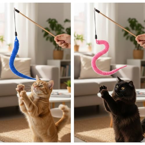 Qianyu 15 PCS Fish and Worm Catnip Toys Interactive Cat Toys Cat Feather Wand Accessories with Ribbons Plush Filled Cats Toy Worm Fish Refills for Play Exercise Chase Chew Indoor