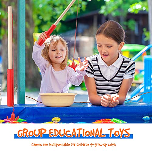 4 Pieces Magnetic Fishing Poles Wooden Magnet Fishing Rods Magnetic Fishing Games for Wooden Magnetic Fishing Games for Kindergarten Preschool Boys Girls